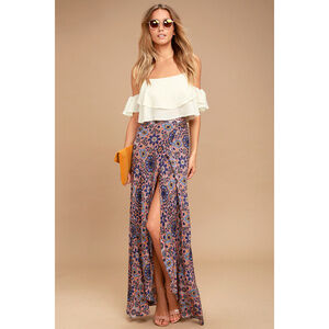 Lulus Dancing With Daisies Mauve Print Maxi Skirt Purple - Size Medium